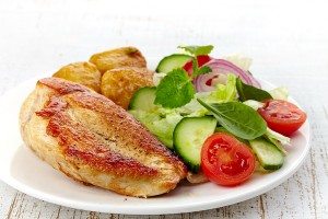 roasted chicken fillet and vegetable salad